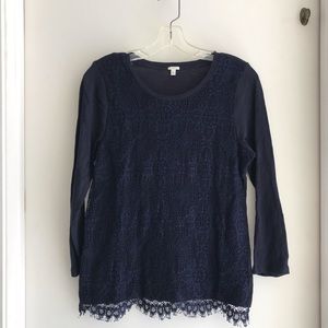 J. Crew Navy Lace Long Sleeve Tee